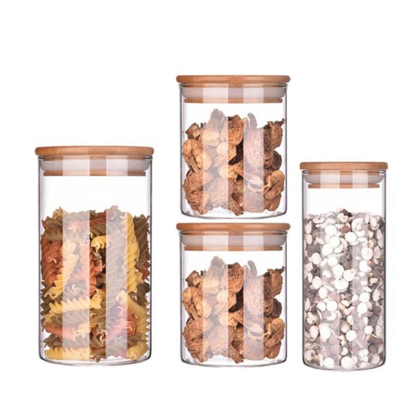 Lots de Bocaux en verre avec couvercles en bambou Boîtes Hermétiques