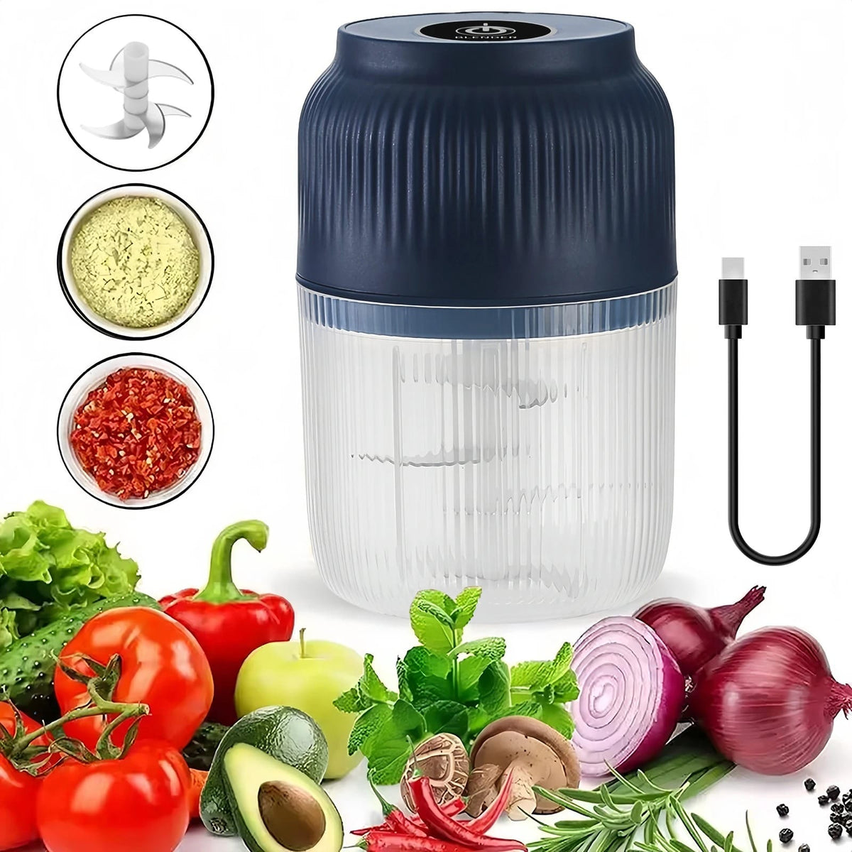 Mini Hachoir Électrique Rechargeable USB 300 ml — 6 Lames Inox hachoir electrique