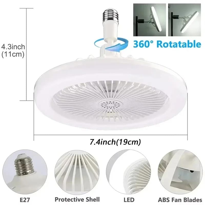 Ventilateur de Plafond avec Lampe LED E27 — 2-en-1, 3 Vitesses, Variateur & Télécommande