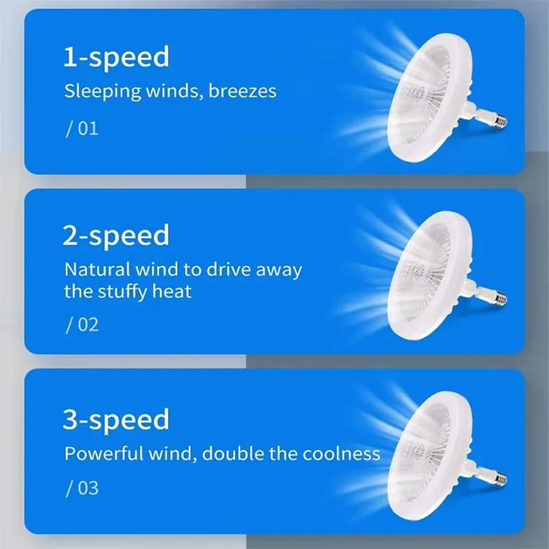 Ventilateur de Plafond avec Lampe LED E27 — 2-en-1, 3 Vitesses, Variateur & Télécommande