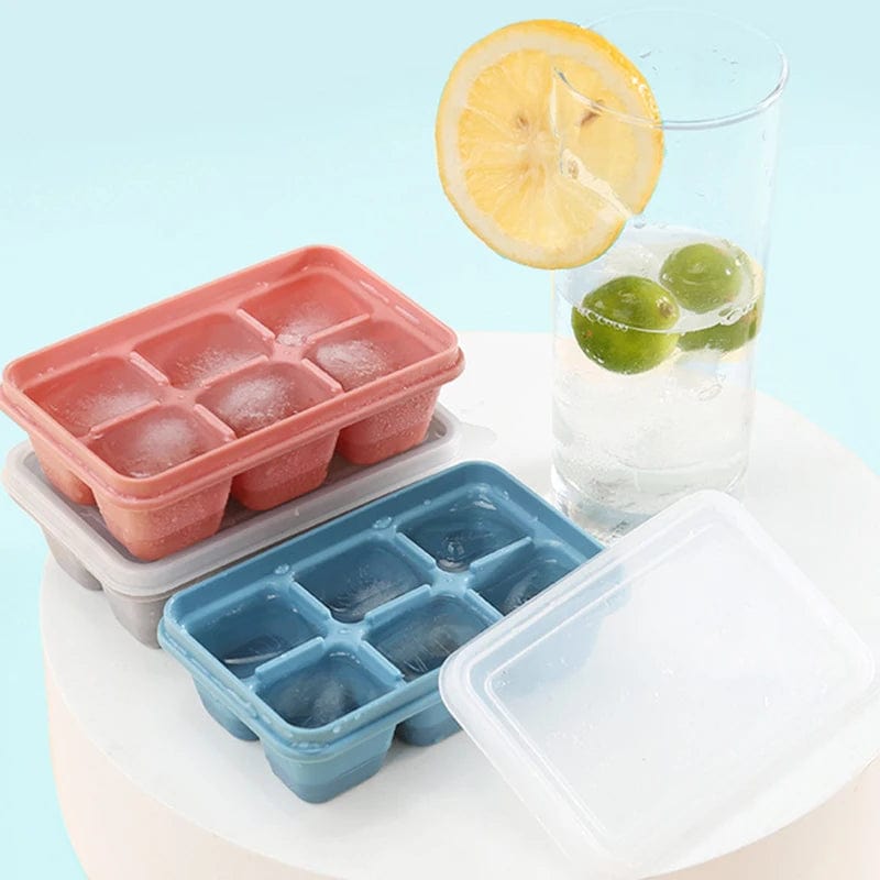 3 Bacs à glaçons de 6 compartiments en plastique avec couvercle bac à glaçons