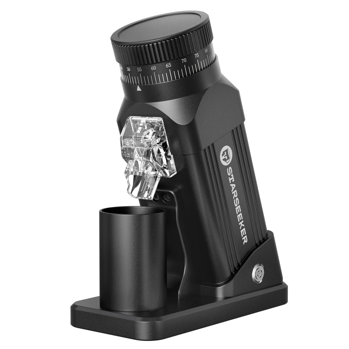 Moulin à café électrique 64 mm noir à meules plates avec gobelet