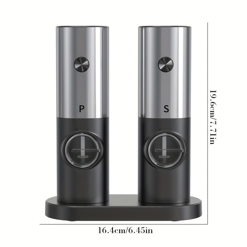 Moulin à Poivre et Sel Électrique avec Base de Rangement, Set de 2, LED, PANCERKA
