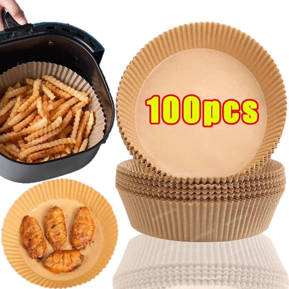 Papiers Cuisson Air Fryer, 100/50 Pièces, 16cm, Ronds, Blancs/Brun : Accessoires Cuisine Ecofriendly Air Fryer