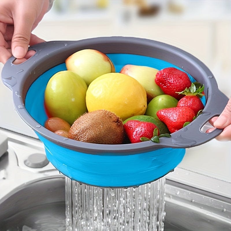 Passeoire Pliante Silicone pour Égoutter Pâtes et Fruits - Set de 2 - Vert / Rouge / Bleu