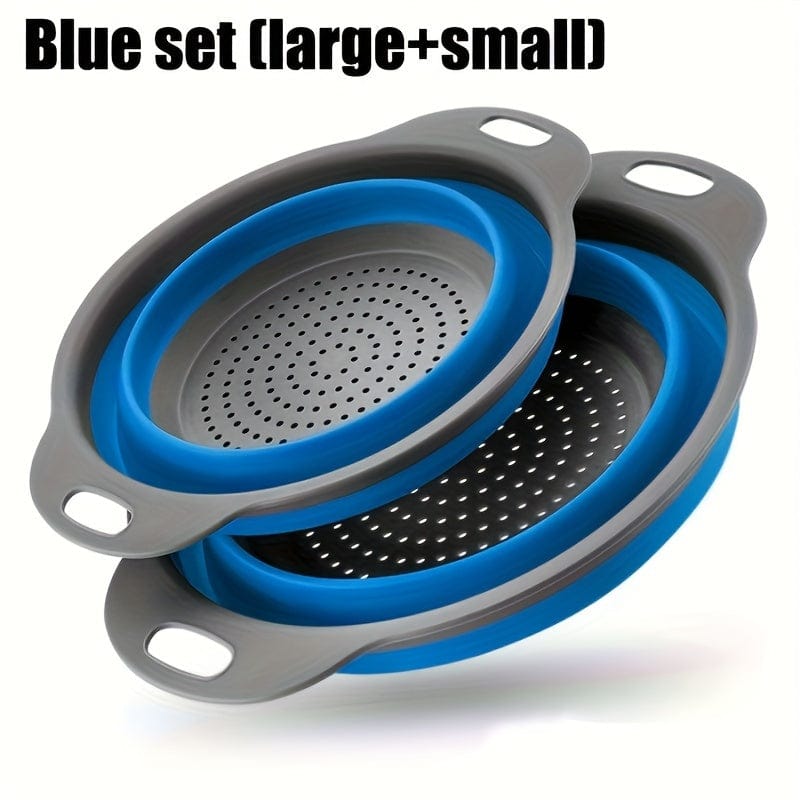 Passeoire Pliante Silicone pour Égoutter Pâtes et Fruits - Set de 2 - Vert / Rouge / Bleu