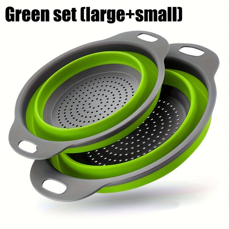 Passeoire Pliante Silicone pour Égoutter Pâtes et Fruits - Set de 2 - Vert / Rouge / Bleu