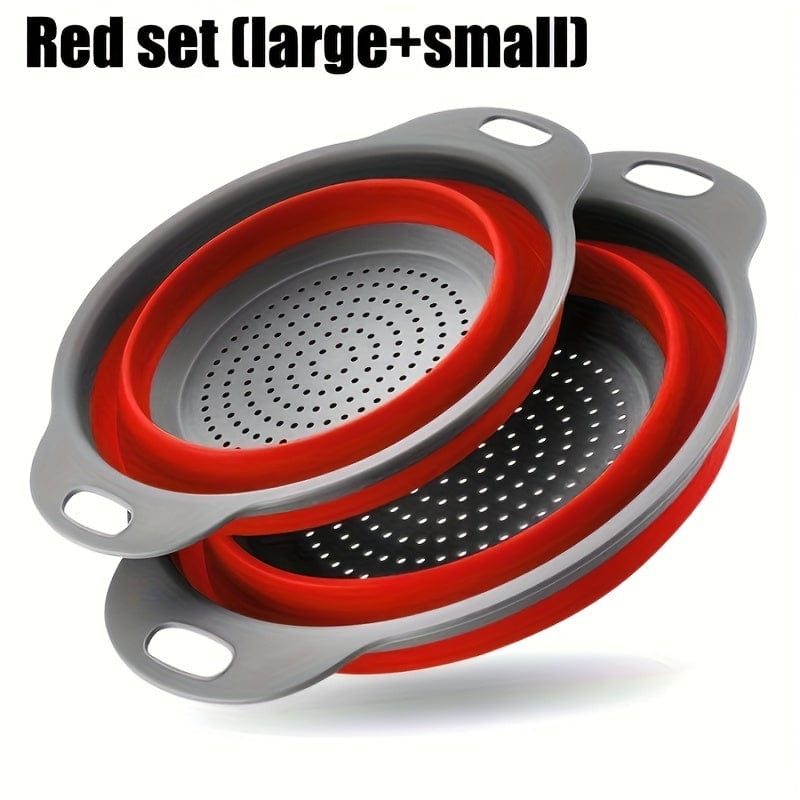 Passeoire Pliante Silicone pour Égoutter Pâtes et Fruits - Set de 2 - Vert / Rouge / Bleu