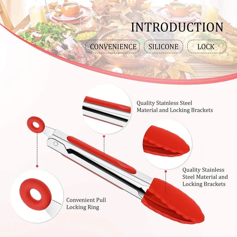 Pince à nourriture en acier inoxydable avec revêtement en silicone - Accessoire cuisine BBQ saladier