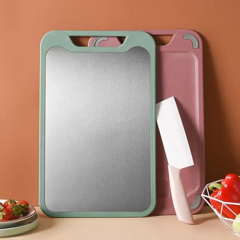 Planche à Découper Cuisine: Inox et Plastique 2 en 1 pour Viande et Légumes Planche à Découper