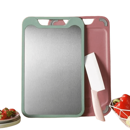 Planche à Découper Cuisine: Inox et Plastique 2 en 1 pour Viande et Légumes Planche à Découper