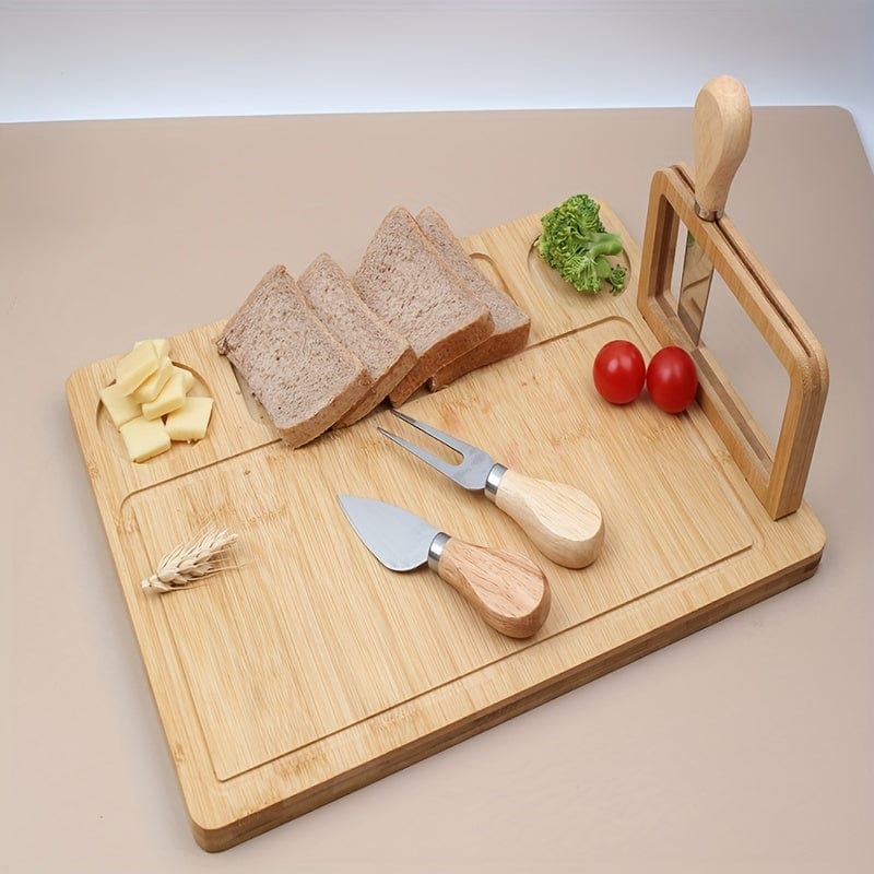 Planche à découper en bambou et couteau à fromage - idéal pour fruits, fromage et beurre - Cadeau parfait pour la fête des pères et des mères