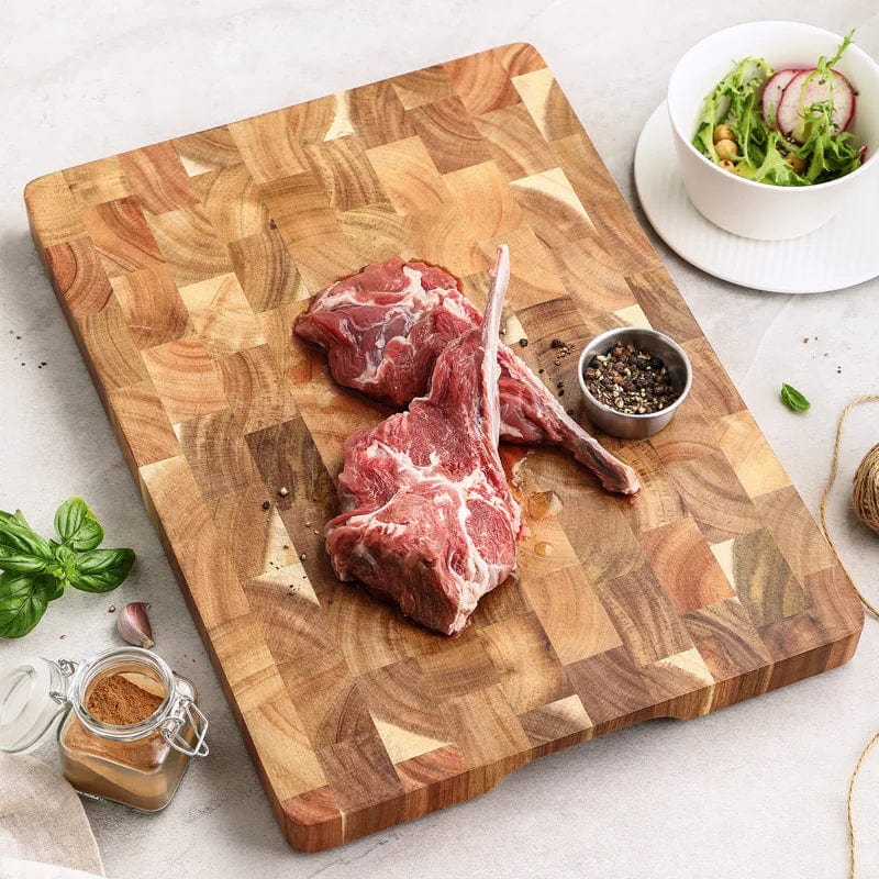 Planche à découper en bois d'acacia premium double-face, drainant et anti-humidité - Cuisine eco-friendly