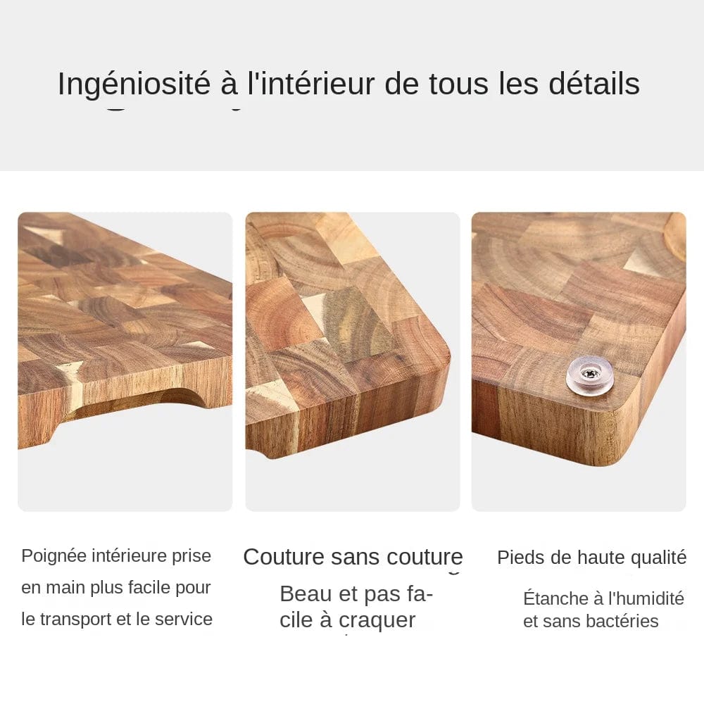 Planche à découper en bois d'acacia premium double-face, drainant et anti-humidité - Cuisine eco-friendly
