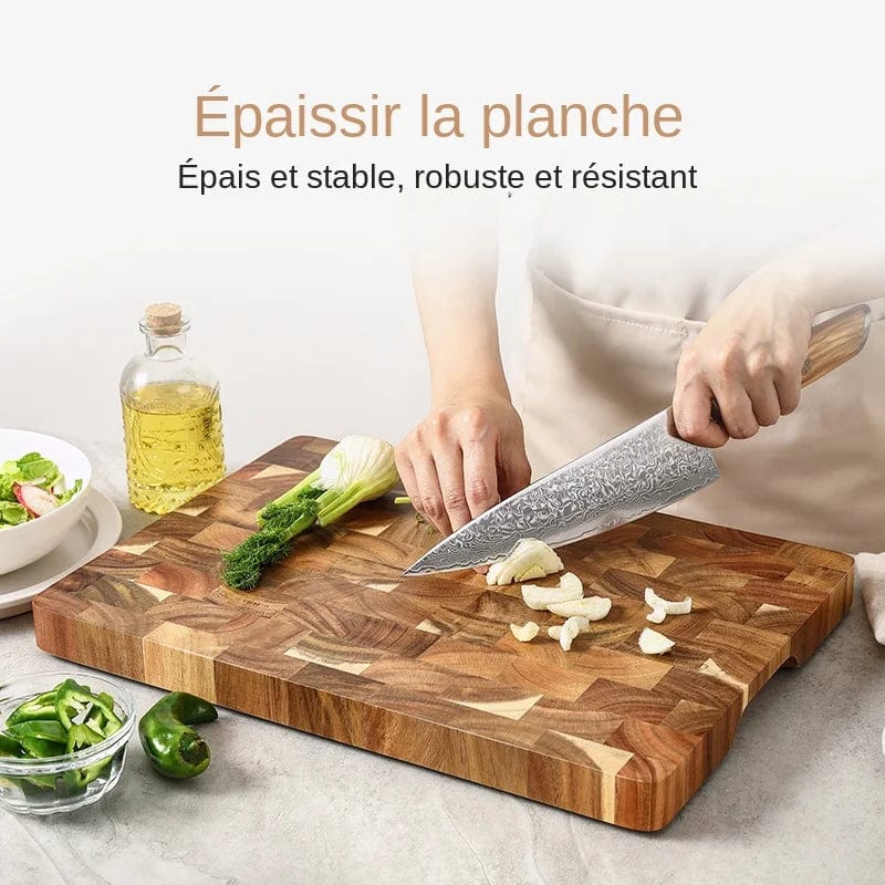 Planche à découper en bois d'acacia premium double-face, drainant et anti-humidité - Cuisine eco-friendly