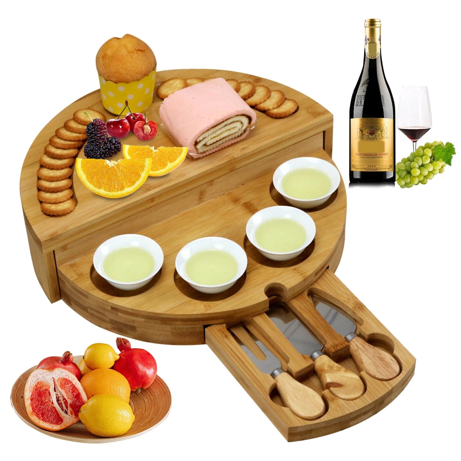 Plateau à fromage et charcuterie en bambou avec tiroir intégré plateau fromage charcuterie