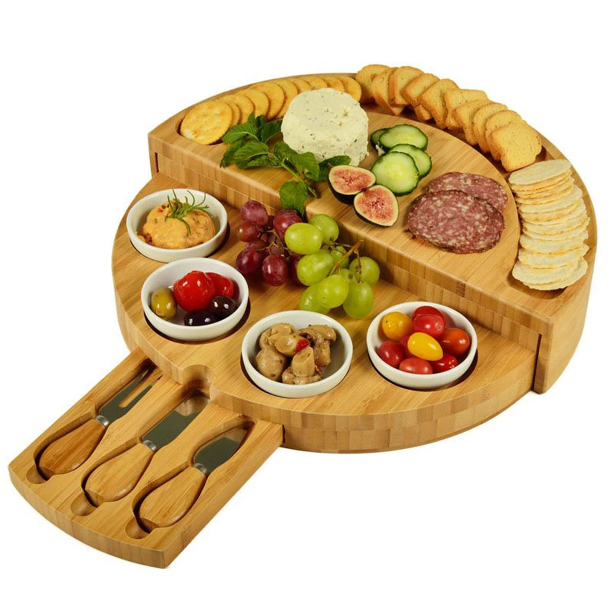 Plateau à fromage et charcuterie en bambou avec tiroir intégré plateau fromage charcuterie