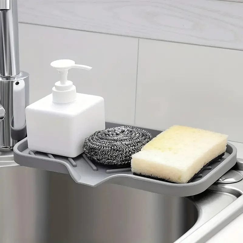 Porte-savon en silicone avec égouttoir et rangement éponge pour évier de cuisine