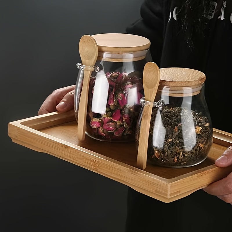Pot en verre avec couvercles hermétiques - Lot de 1, Pots à bonbons et de rangement pour thé, café, épices - Accessoires de cuisine design - Réf. AV74355