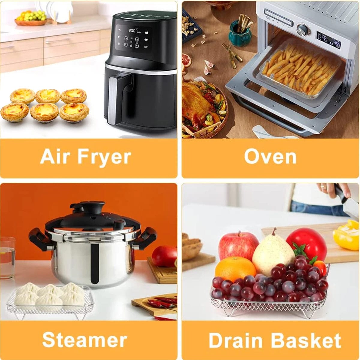 Racks de Cuisson pour Air Fryer en Acier Inoxydable à 3 Étages
