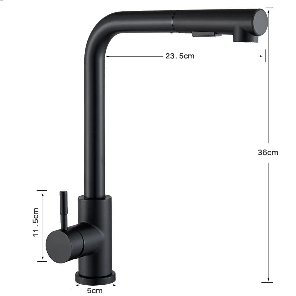 Robinet de Cuisine Noir avec Bec Rétractable et 2 Modes de Jet - Mélangeur d'Eau Chaud et Froid en Acier Inoxydable
