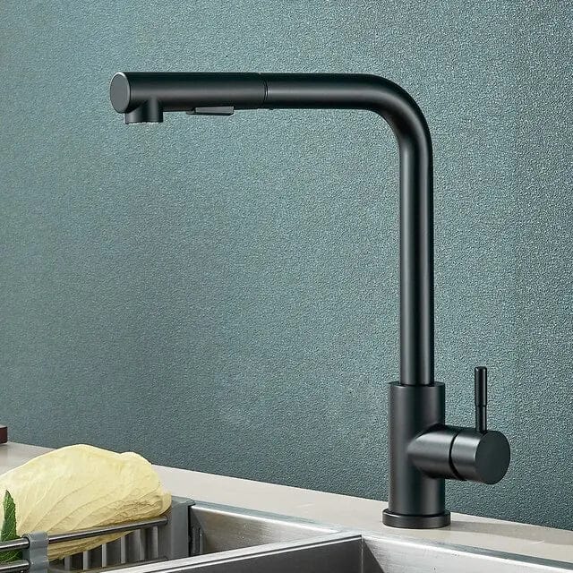 Robinet de Cuisine Noir avec Bec Rétractable et 2 Modes de Jet - Mélangeur d'Eau Chaud et Froid en Acier Inoxydable