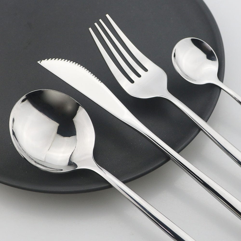 Set de couverts dorés avec manche noir - Acier inoxydable 24 pièces - VF20943