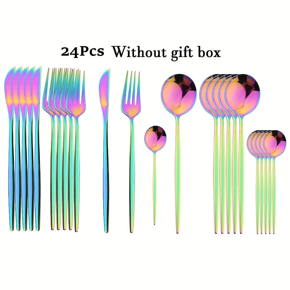 Set de couverts dorés avec manche noir - Acier inoxydable 24 pièces - VF20943