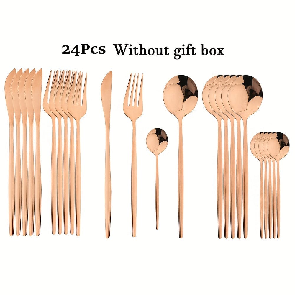 Set de couverts dorés avec manche noir - Acier inoxydable 24 pièces - VF20943