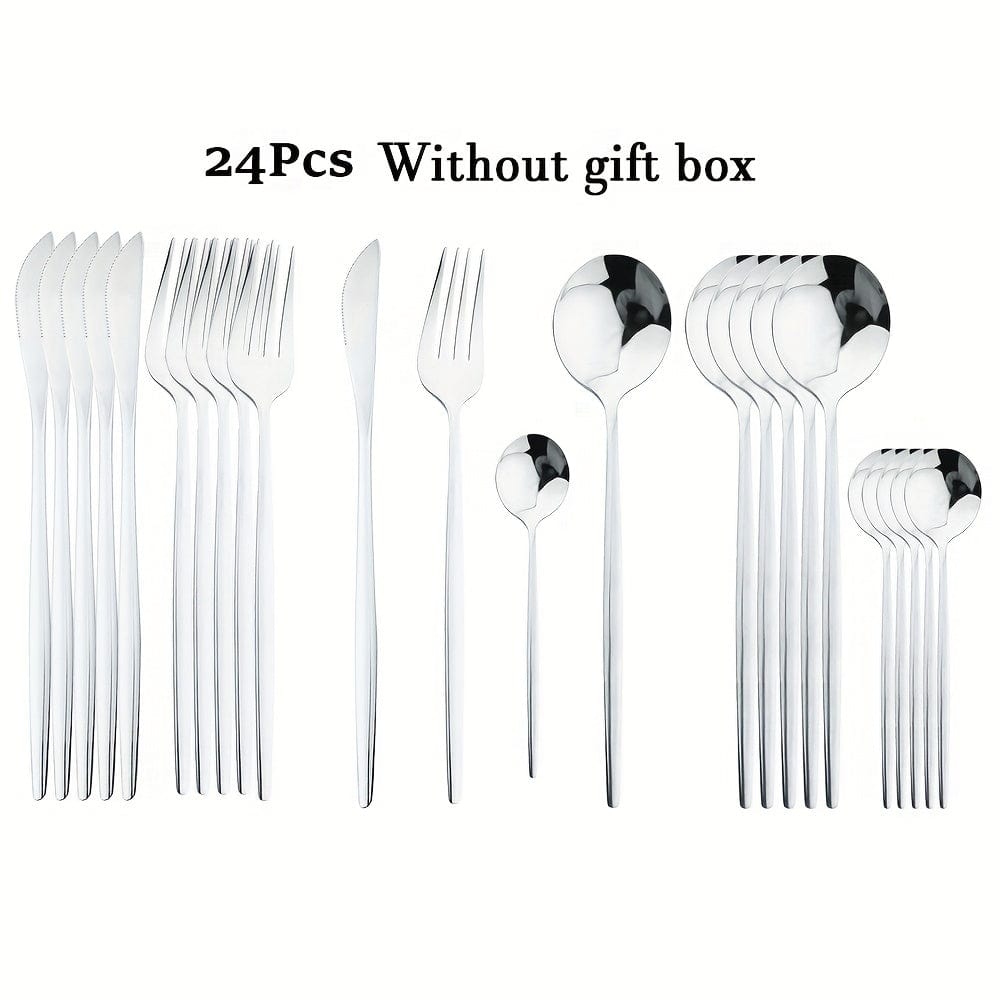Set de couverts dorés avec manche noir - Acier inoxydable 24 pièces - VF20943