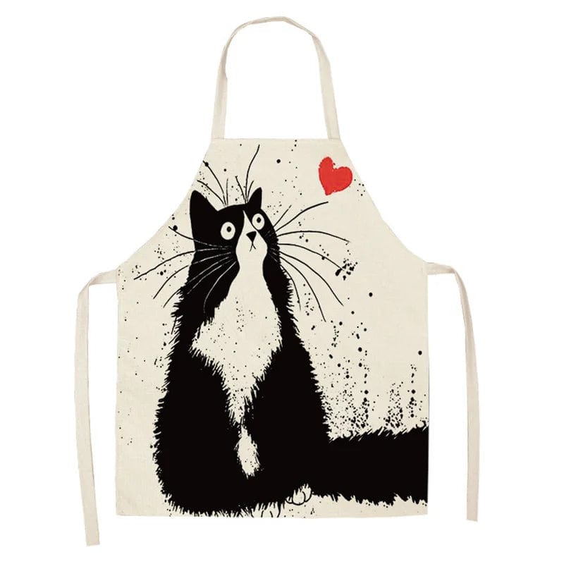 Tablier de Cuisine Chat Japonais Imprimé en Lin pour Adulte tablier