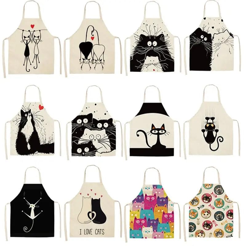 Tablier de Cuisine Chats Japonais Imprimés en Lin - Chats Pastel tablier