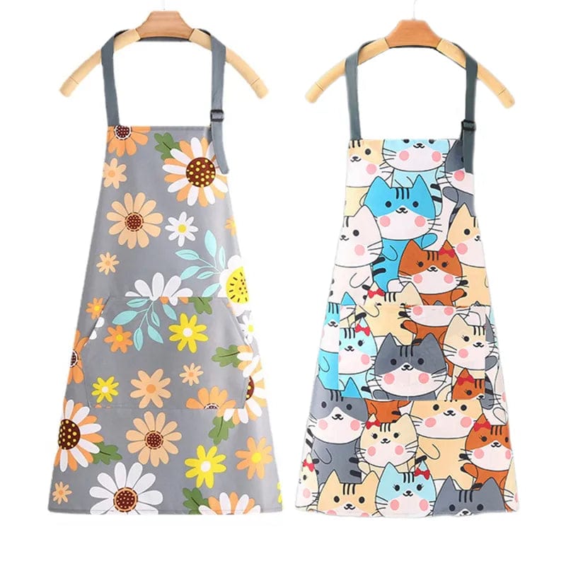 Tablier de cuisine en toile de coton imperméable - Motifs Fleurs ou Chats tablier