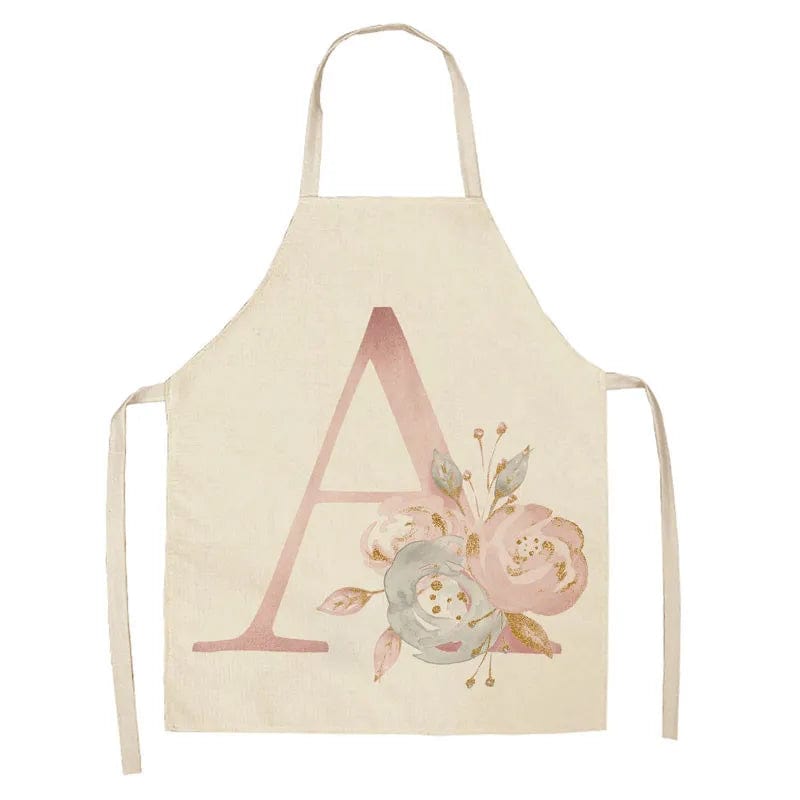 Tablier de Cuisine Enfant Motif Lettre Rose en Lin - Accessoires de Cuisson et de Boulangerie