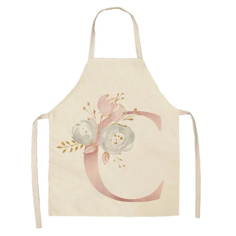 Tablier de Cuisine Enfant Motif Lettre Rose en Lin - Accessoires de Cuisson et de Boulangerie