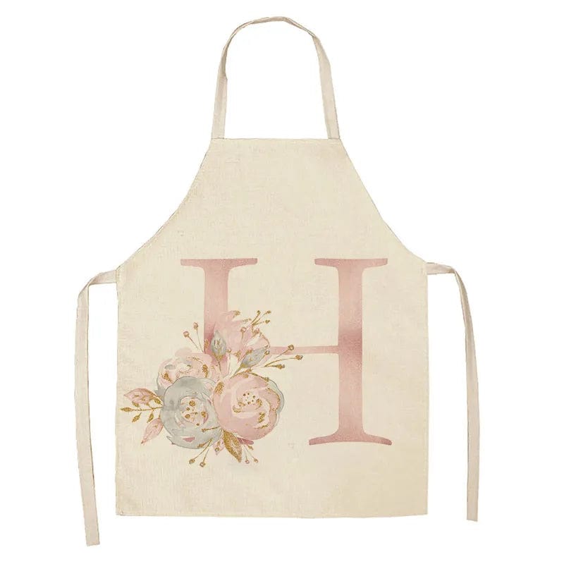 Tablier de Cuisine Enfant Motif Lettre Rose en Lin - Accessoires de Cuisson et de Boulangerie