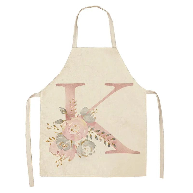 Tablier de Cuisine Enfant Motif Lettre Rose en Lin - Accessoires de Cuisson et de Boulangerie