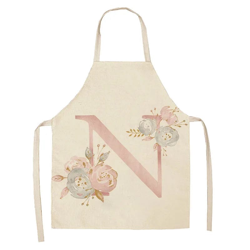 Tablier de Cuisine Enfant Motif Lettre Rose en Lin - Accessoires de Cuisson et de Boulangerie