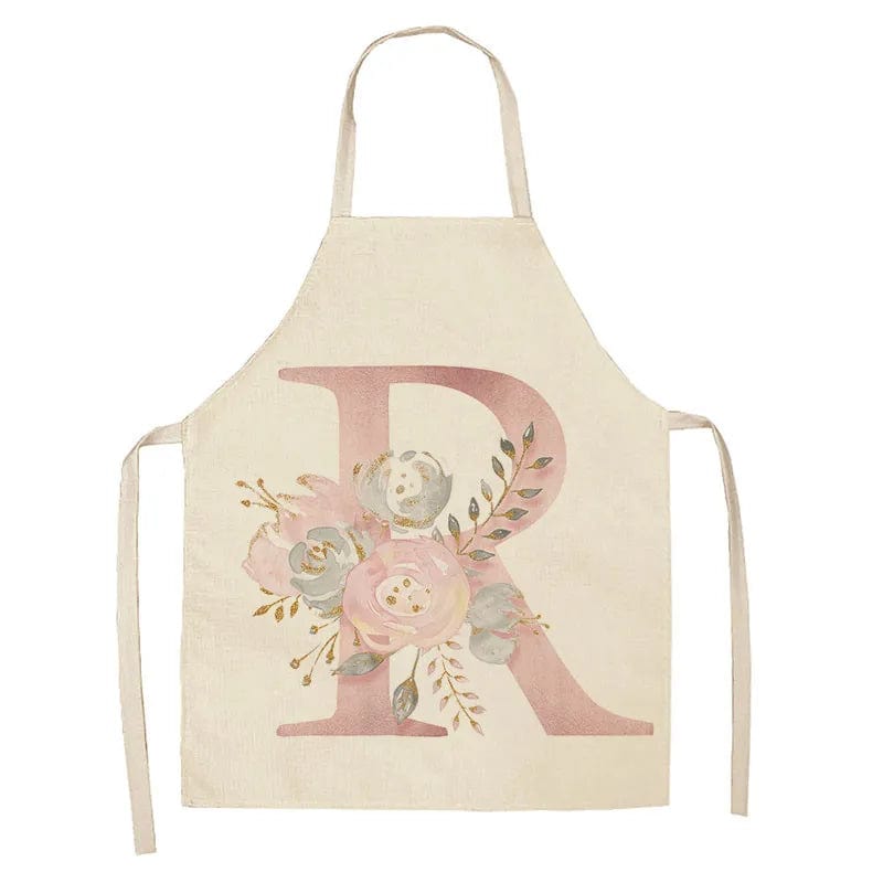 Tablier de Cuisine Enfant Motif Lettre Rose en Lin - Accessoires de Cuisson et de Boulangerie