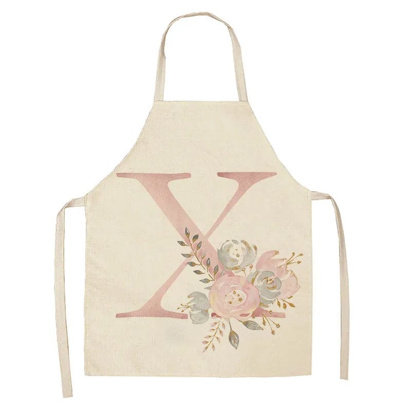 Tablier de Cuisine Enfant Motif Lettre Rose en Lin - Accessoires de Cuisson et de Boulangerie