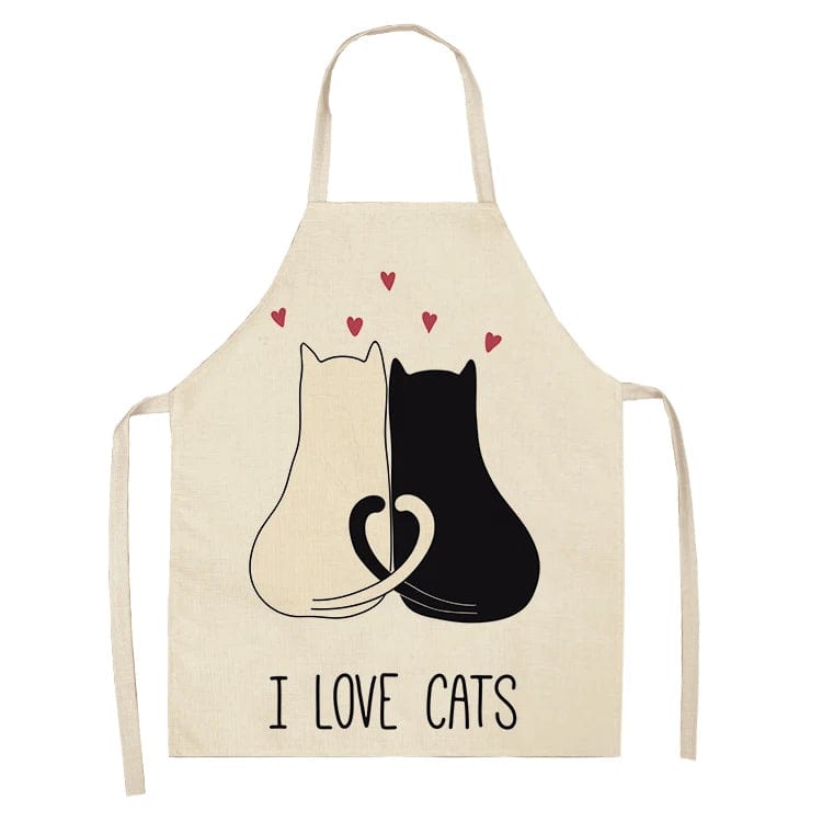 Tablier de Cuisine Impression Chats Mignons en Lin - I Love Cats tablier