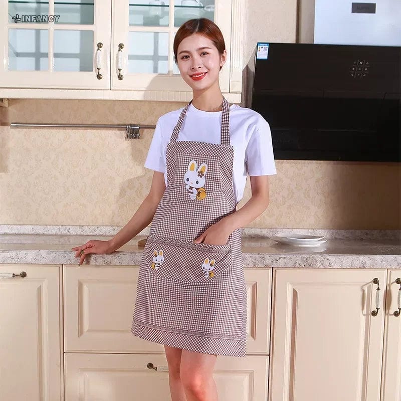 Tablier de Cuisine Lapin Cartoon Mignon pour Hommes et Femmes - 70x60cm - Rose Blanc - Matériau Imperméable en Coton Lin Facile à Nettoyer
