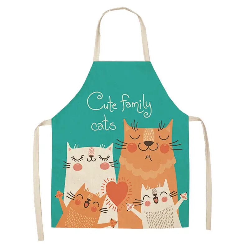 Tablier de cuisine sans manches avec impression de chat, lin coton tablier