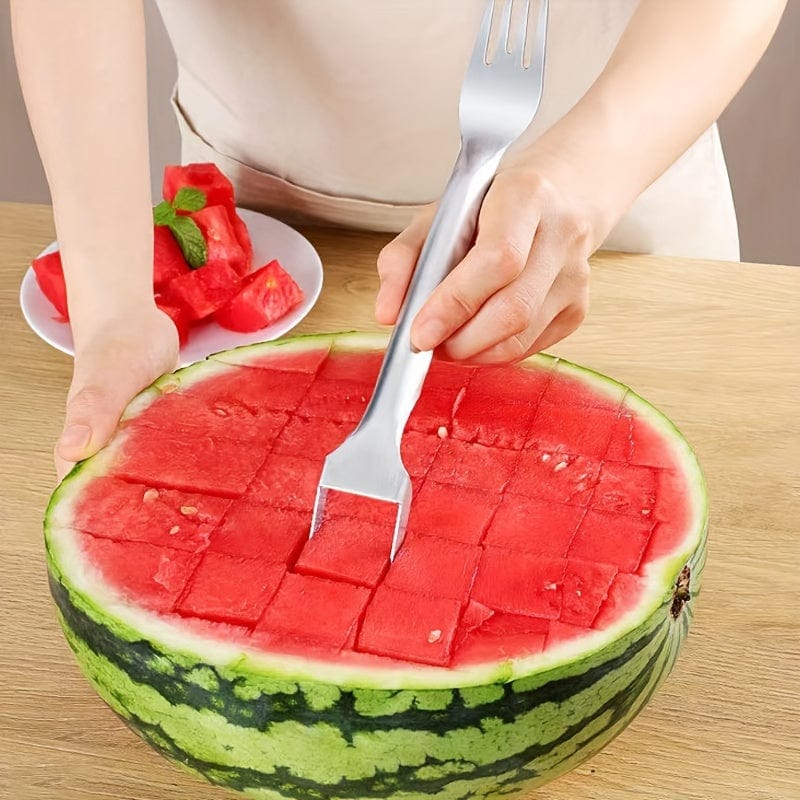 Trancheuse et évideur d'acier inoxydable pour pastèque - Outil de cuisine 2-en-1 pour découper facilement les fruits et légumes