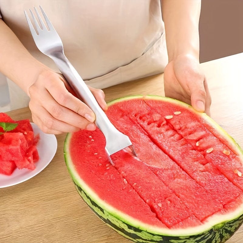 Trancheuse et évideur d'acier inoxydable pour pastèque - Outil de cuisine 2-en-1 pour découper facilement les fruits et légumes