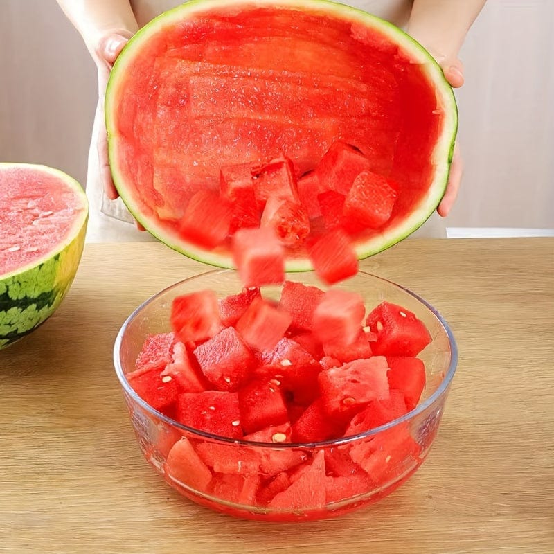 Trancheuse et évideur d'acier inoxydable pour pastèque - Outil de cuisine 2-en-1 pour découper facilement les fruits et légumes