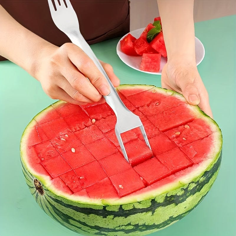 Trancheuse et évideur d'acier inoxydable pour pastèque - Outil de cuisine 2-en-1 pour découper facilement les fruits et légumes