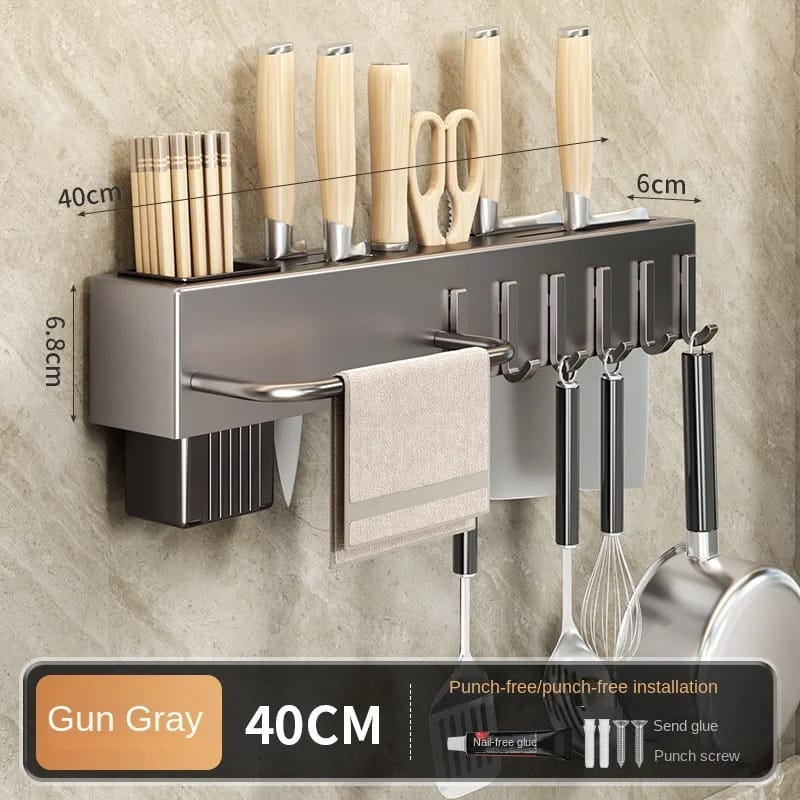 Range-Couteaux Mural Multifonction pour Ustensiles de Cuisine — Étagère sans Perçage