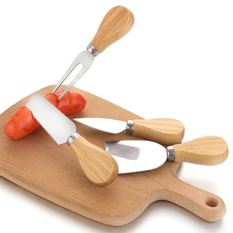 Ensemble de couteaux à fromage en acier inoxydable avec manche en chêne