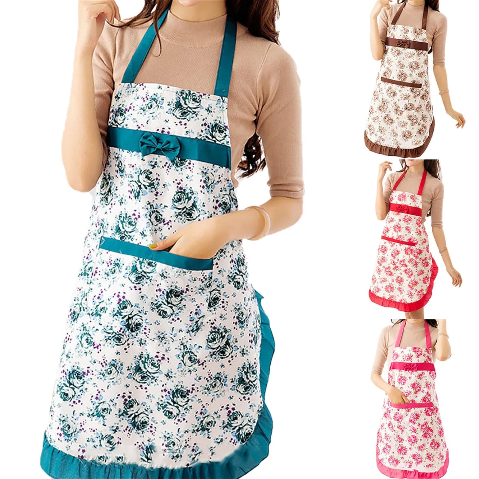 Tablier de cuisine imperméable pour femme avec poches - Floral et ajustable tablier
